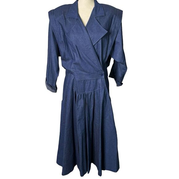 Charna Dallas, TX Dress Size 18W Blue‎ Denim Maxi Big Lapel Banded Waist Vintage - Picture 1 of 14